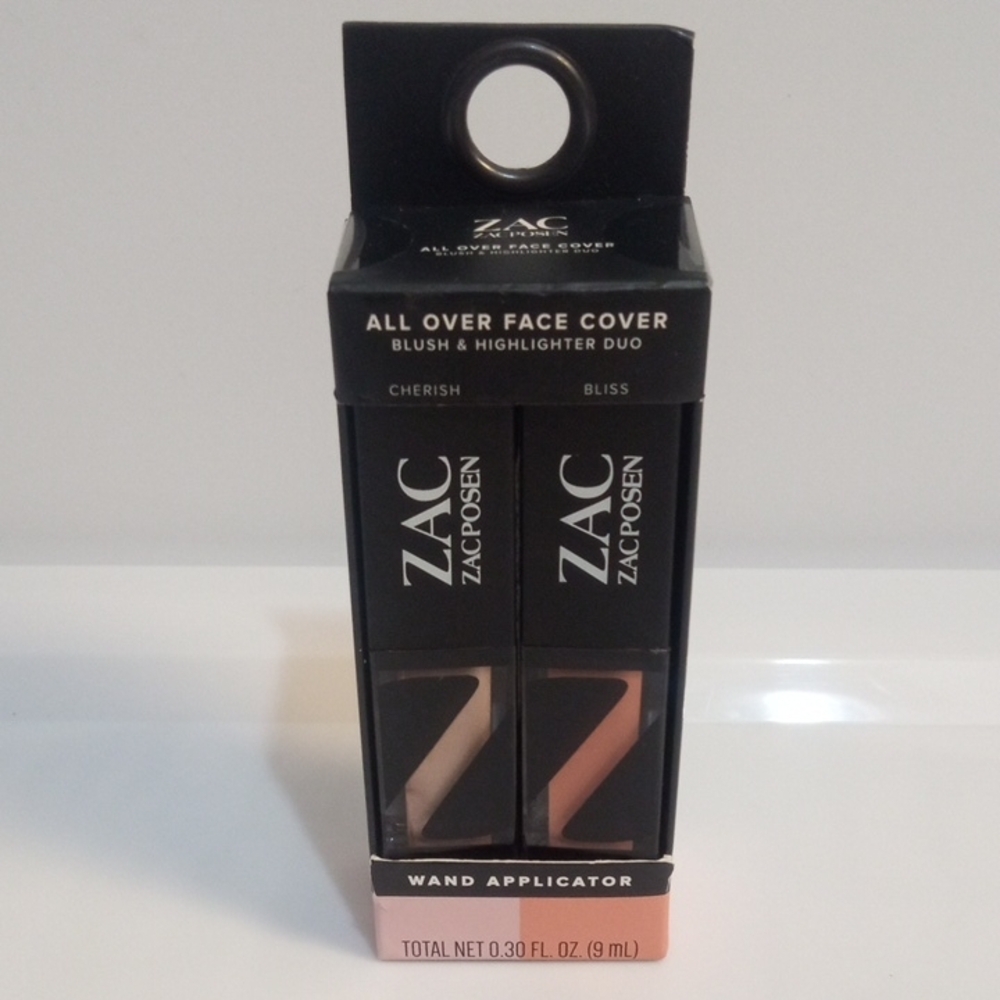 ZAC POSEN CHERISH & BLISS FACE DUO HIGHLIGHTER & BLUSH WITH WAND APPLICATOR NWT